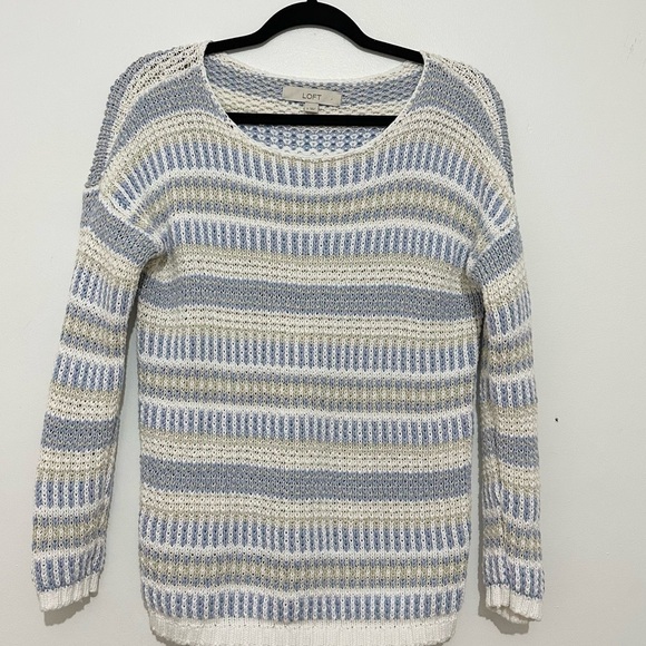 Ann Taylor LOFT Crew Neck Sweater Striped small knit coastal pastel sparkly - Picture 1 of 5